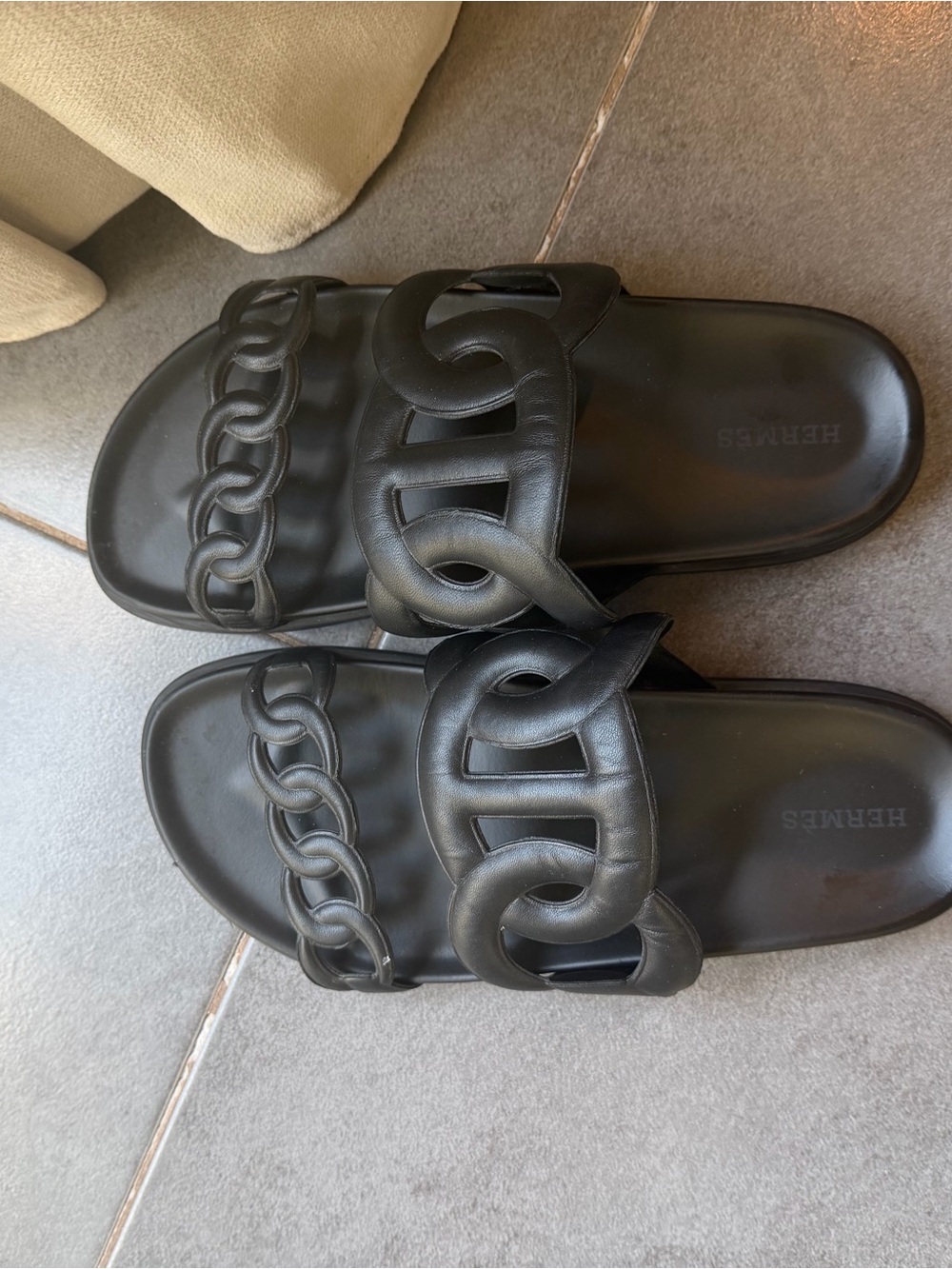 Hermes Black Chain Link Slide Sandals - Picture 2 of 4
